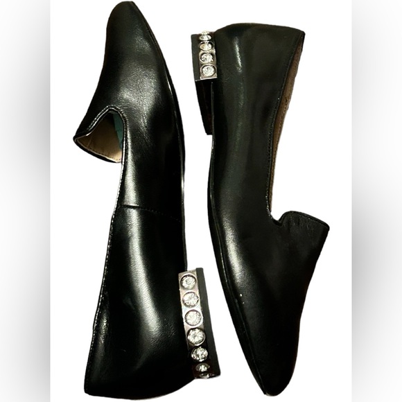 MODERN VICE Women's Black Genuine Leather Point Toe Flat Shoe Studded Heel-Sz 6 - Picture 9 of 15